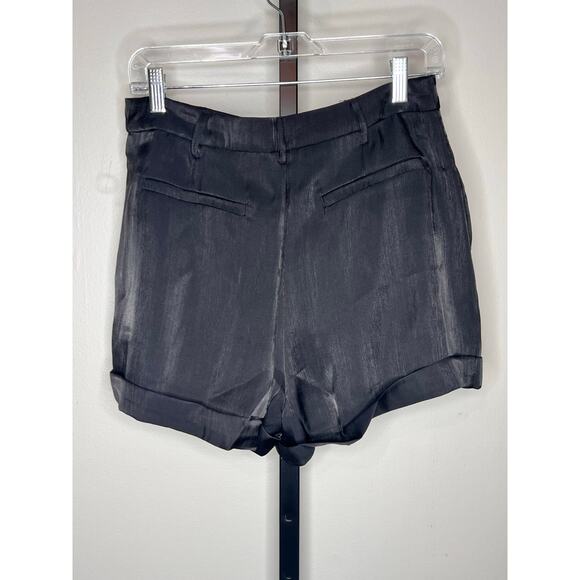 Endless Rose Satin High Waisted Pleated Cuffed Short Black Womens Size M - Picture 3 of 7